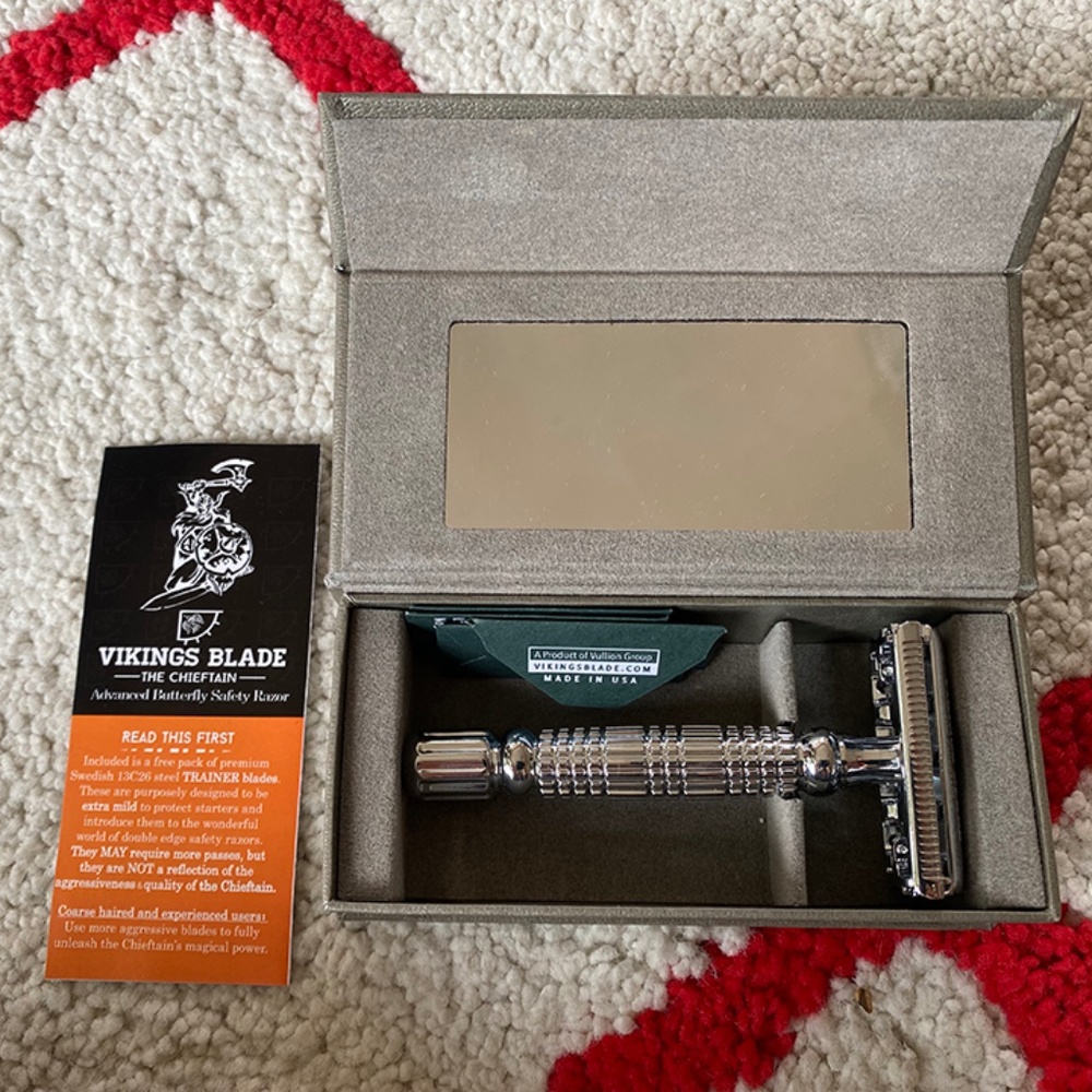 VIKINGS BLADE The Chieftain Double Edge Safety Razor With 4 Blades New